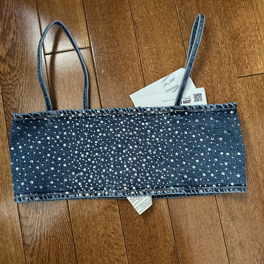 Rhinestone denim crop top - Picture 3 of 5